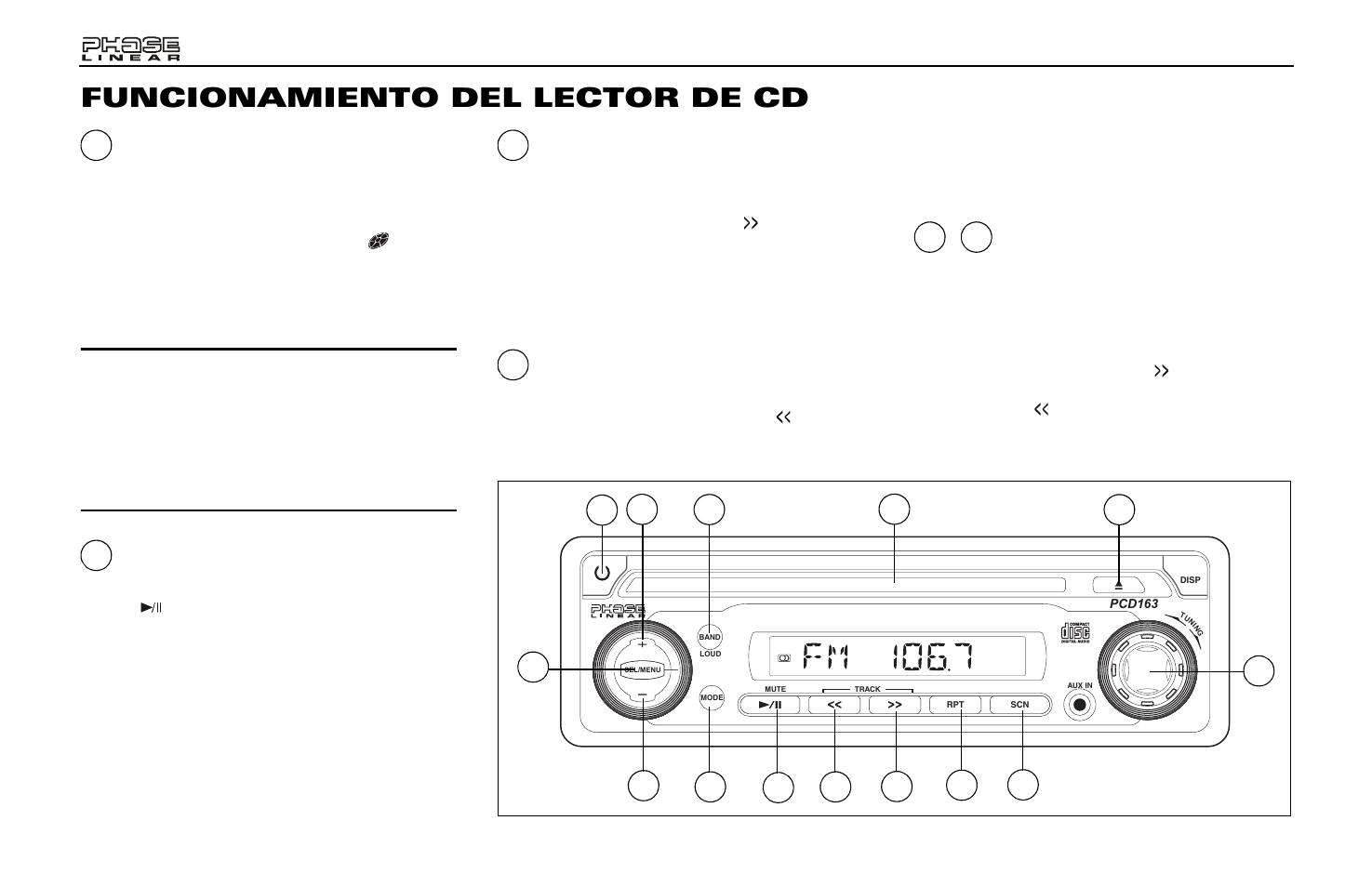 Funcionamiento del lector de cd | Audiovox PCD163 User Manual | Page 24 / 46