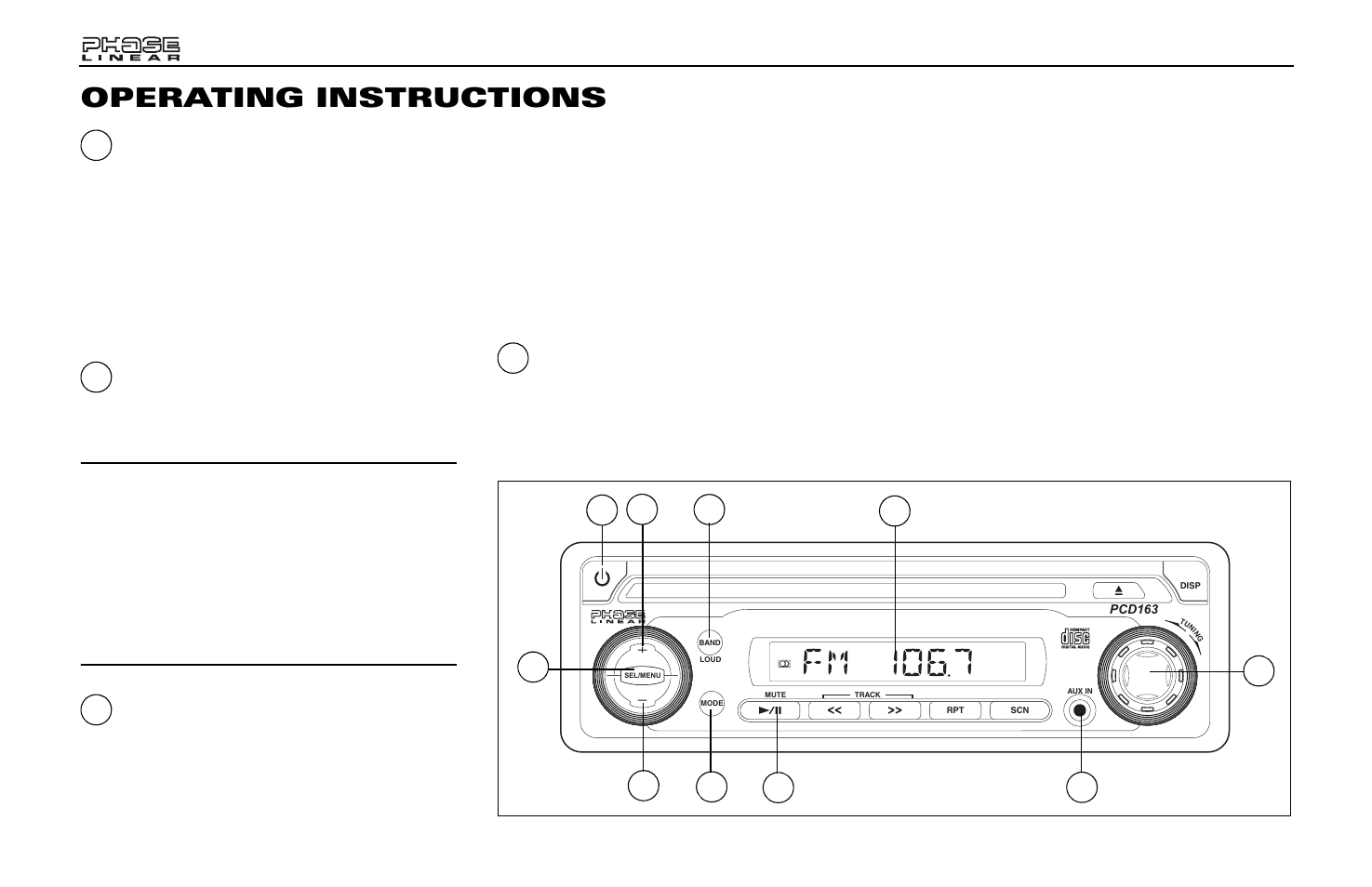 Operating instructions | Audiovox PCD163 User Manual | Page 6 / 46