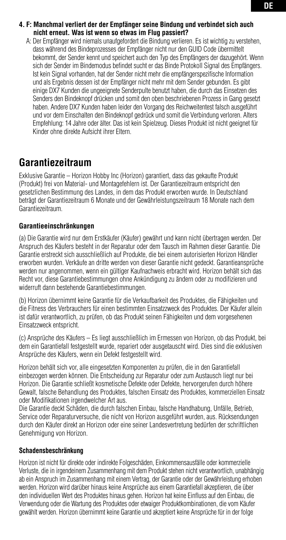 Garantiezeitraum | Spektrum SPMAR6210 User Manual | Page 19 / 44