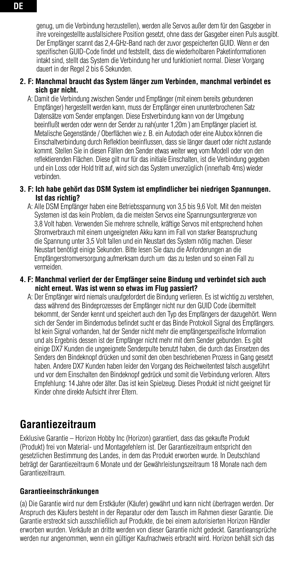 Garantiezeitraum | Spektrum SPMAR6115 User Manual | Page 17 / 40