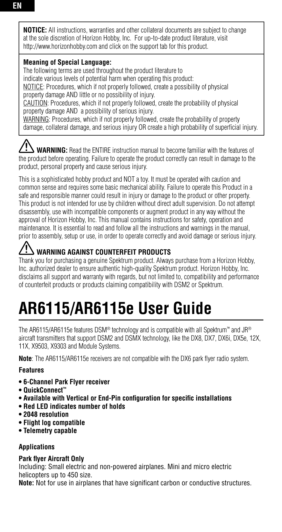 Spektrum SPMAR6115 User Manual | Page 2 / 40