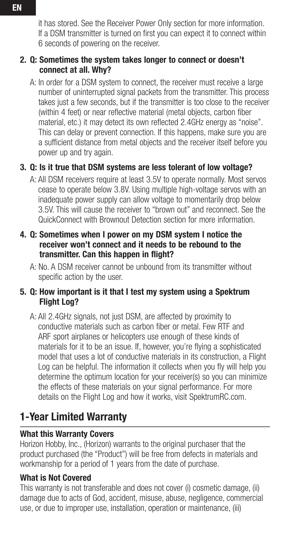 Year limited warranty | Spektrum SPMAR610C User Manual | Page 12 / 17