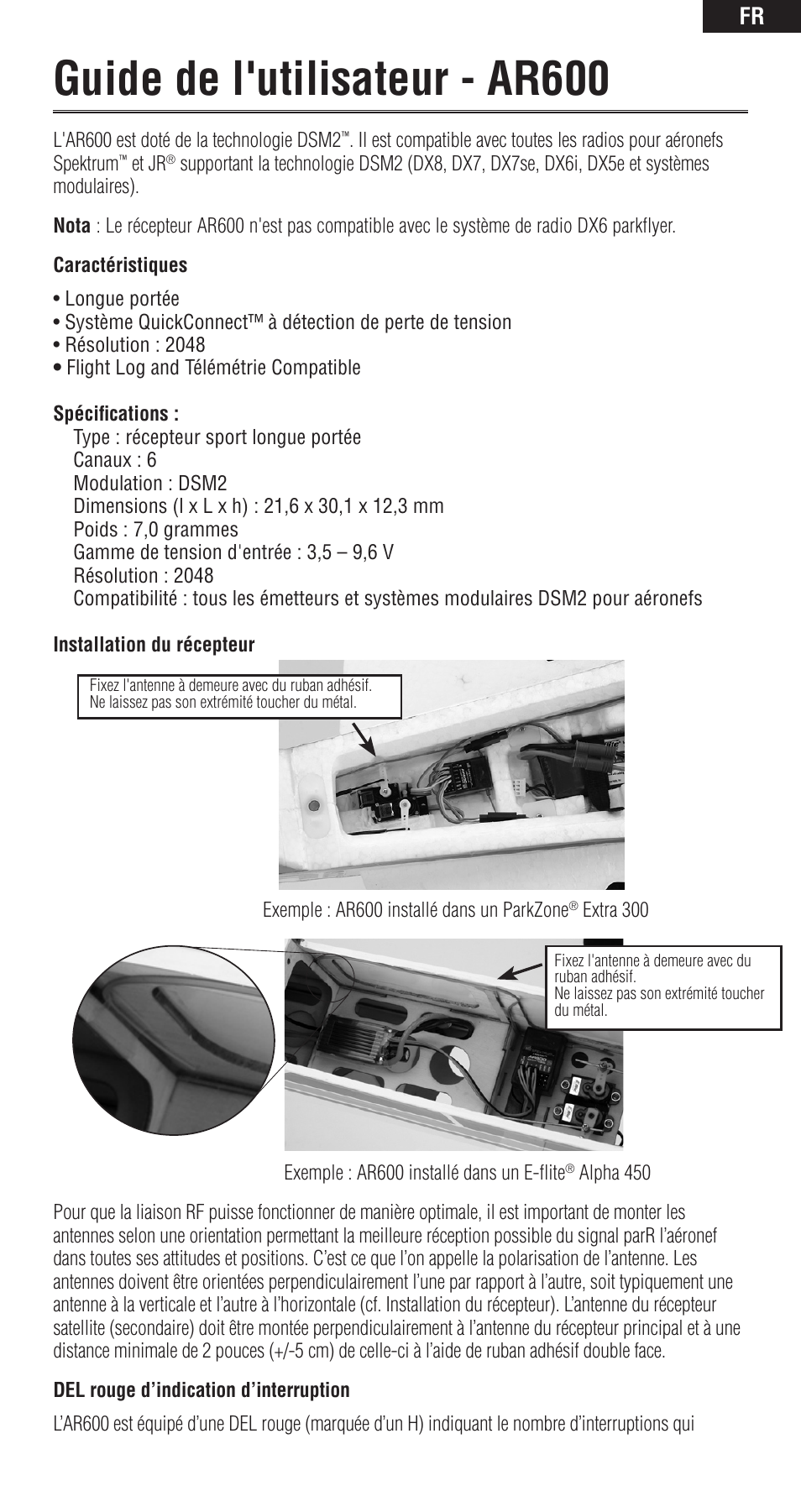 Guide de l'utilisateur - ar600 | Spektrum SPMAR600 User Manual | Page 25 / 44