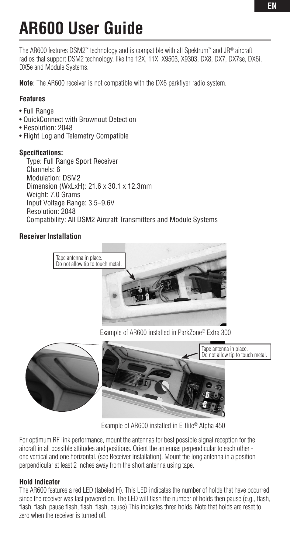 Ar600 user guide | Spektrum SPMAR600 User Manual | Page 3 / 44