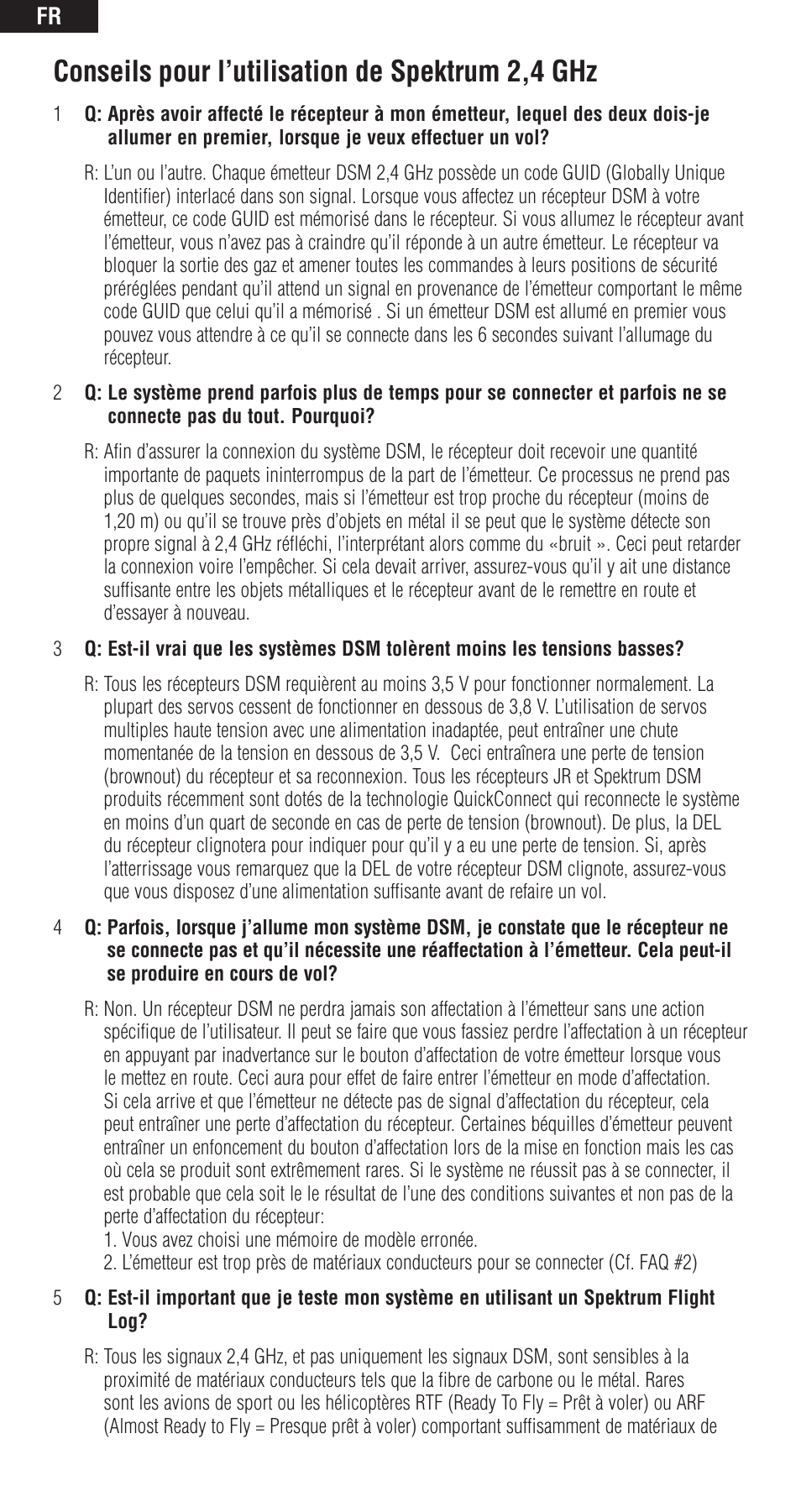 Conseils pour l’utilisation de spektrum 2,4 ghz | Spektrum SPMAR600 User Manual | Page 30 / 44