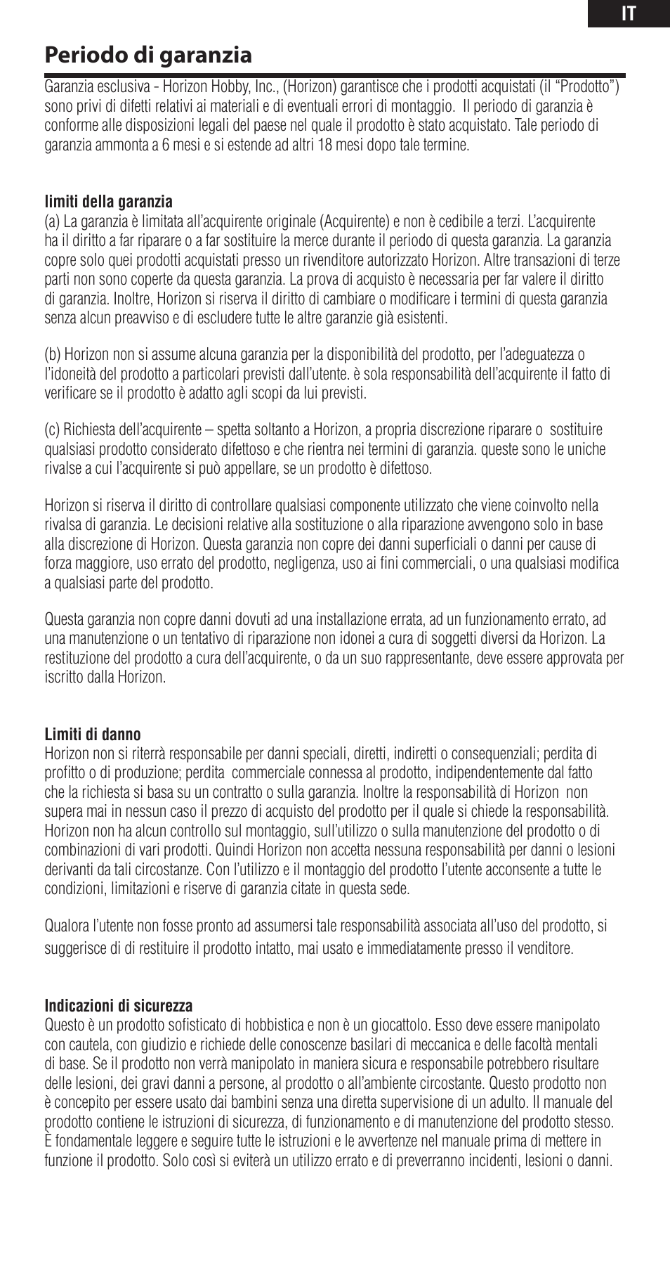 Periodo di garanzia | Spektrum SPMAR600 User Manual | Page 41 / 44