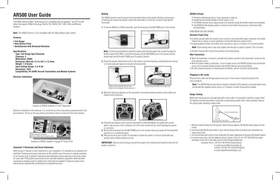 Spektrum SPMAR500 User Manual | 2 pages