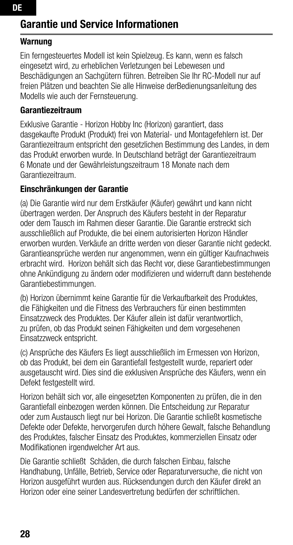 Garantie und service informationen | Spektrum SPMAR400 User Manual | Page 28 / 64