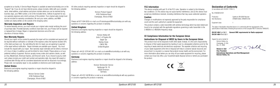 Declaration of conformity | Spektrum SPMAR12100 User Manual | Page 14 / 14