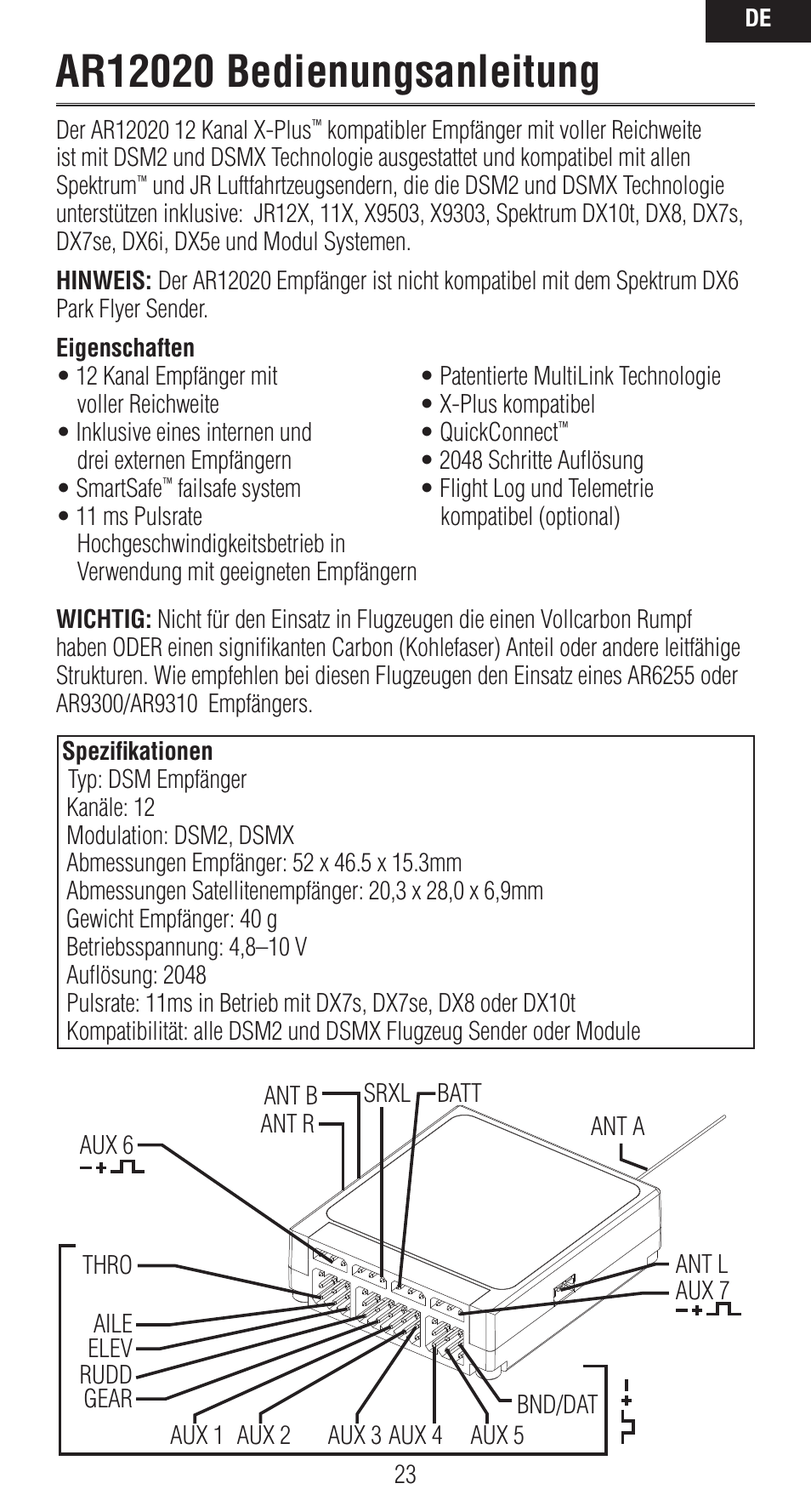 Spektrum SPMAR12020 User Manual | Page 23 / 72