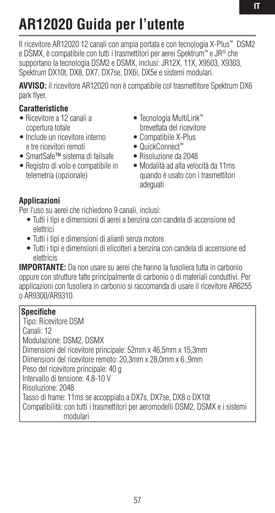 Spektrum SPMAR12020 User Manual | Page 57 / 72