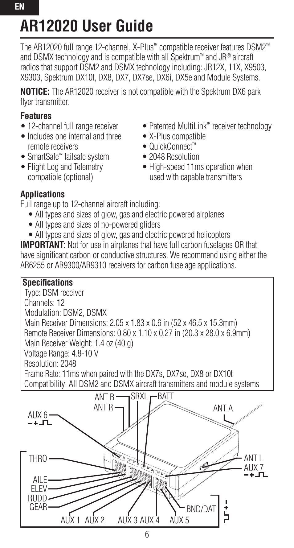 Spektrum SPMAR12020 User Manual | Page 6 / 72