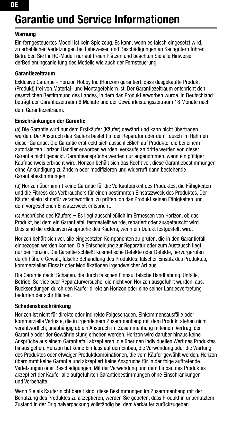 Garantie und service informationen | Spektrum SPMAR10000 User Manual | Page 28 / 60