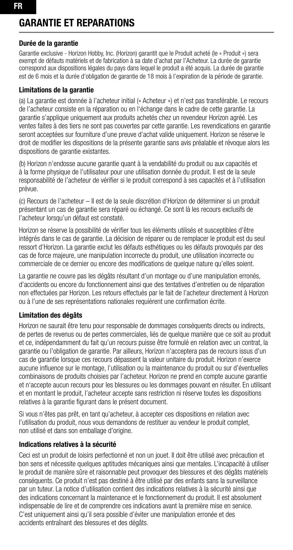 Garantie et reparations | Spektrum SPMAR10000 User Manual | Page 44 / 60