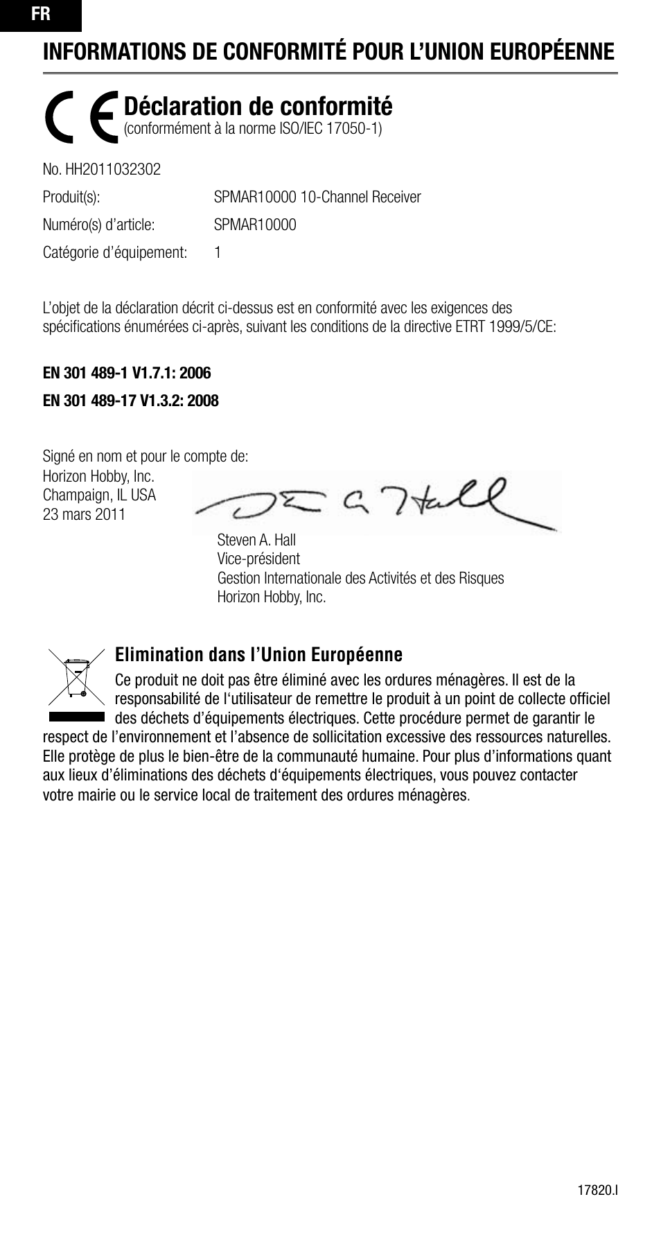 Déclaration de conformité, Informations de conformité pour l’union européenne | Spektrum SPMAR10000 User Manual | Page 46 / 60