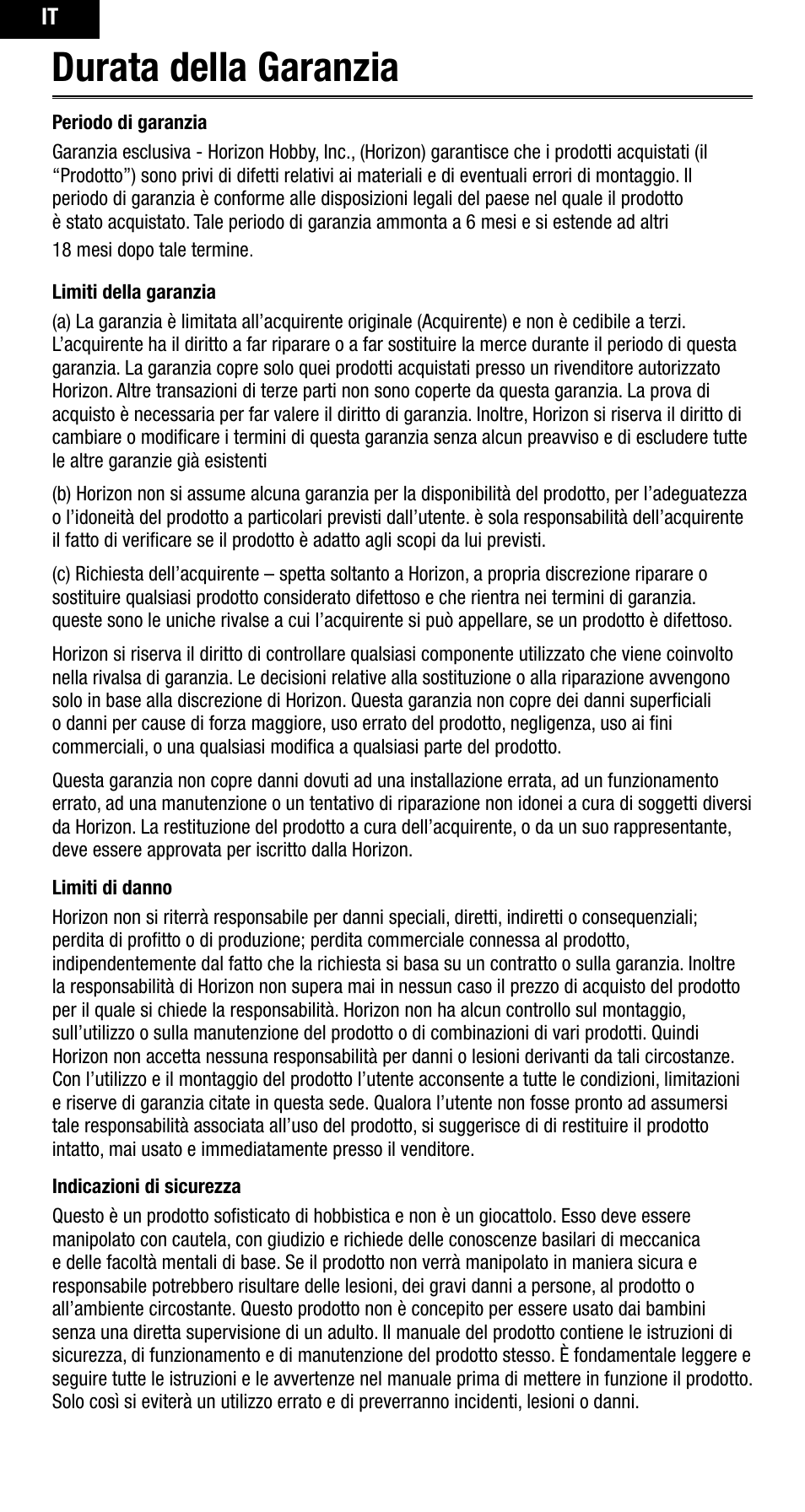 Durata della garanzia | Spektrum SPMAR10000 User Manual | Page 58 / 60