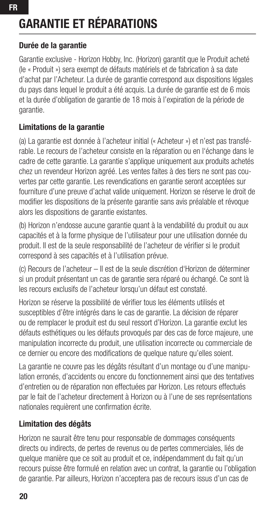 Garantie et réparations | Spektrum SPMA9590 User Manual | Page 20 / 32