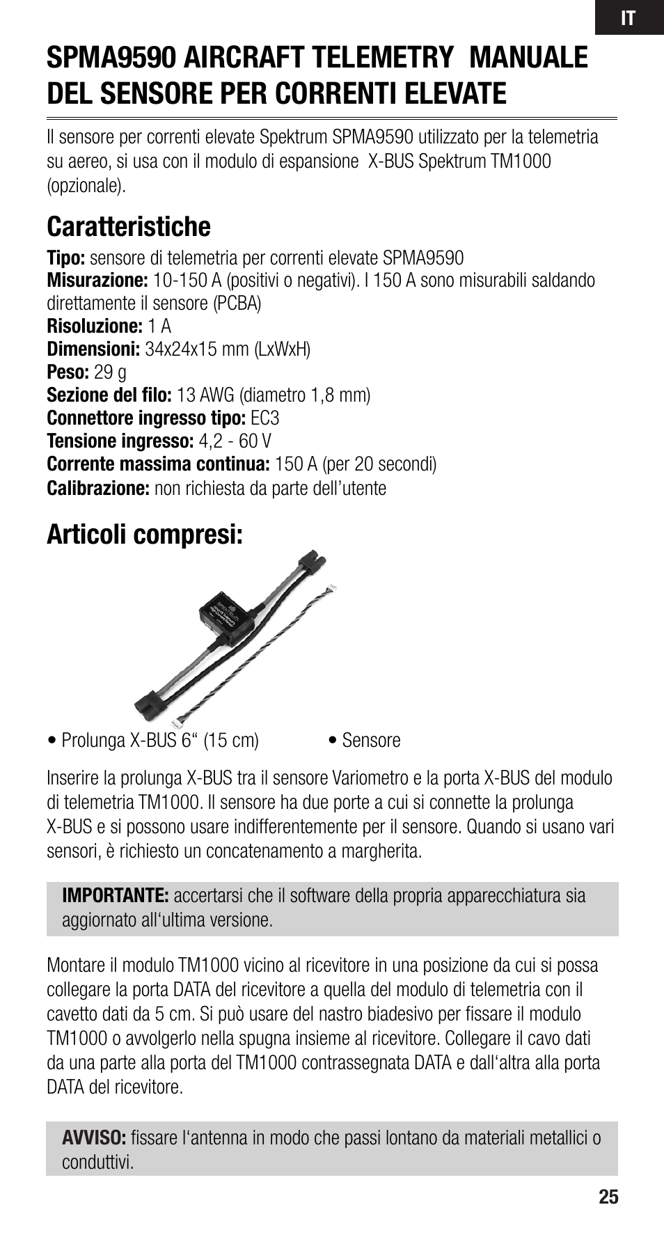 Caratteristiche, Articoli compresi | Spektrum SPMA9590 User Manual | Page 25 / 32