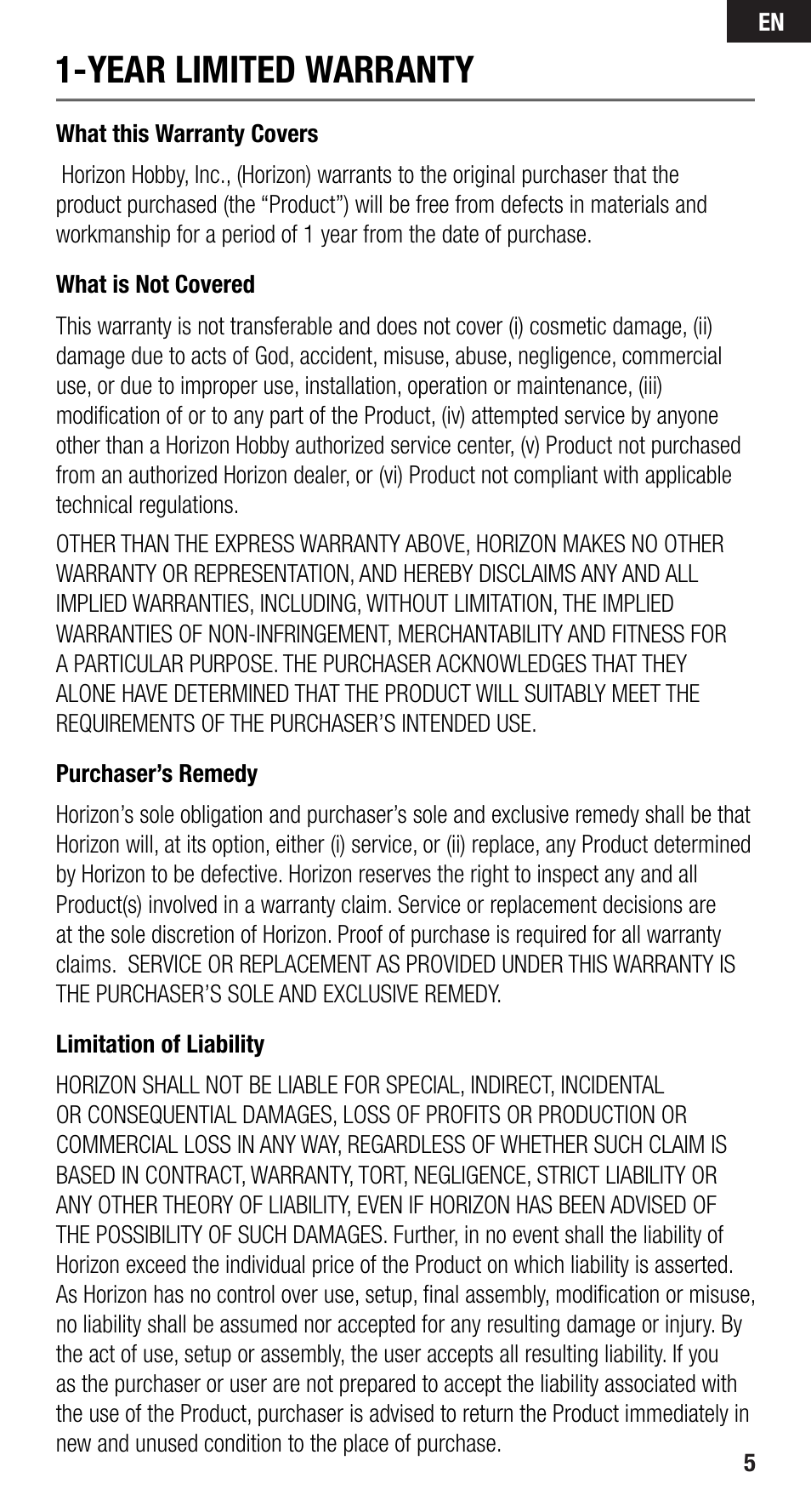 Year limited warranty | Spektrum SPMA9590 User Manual | Page 5 / 32