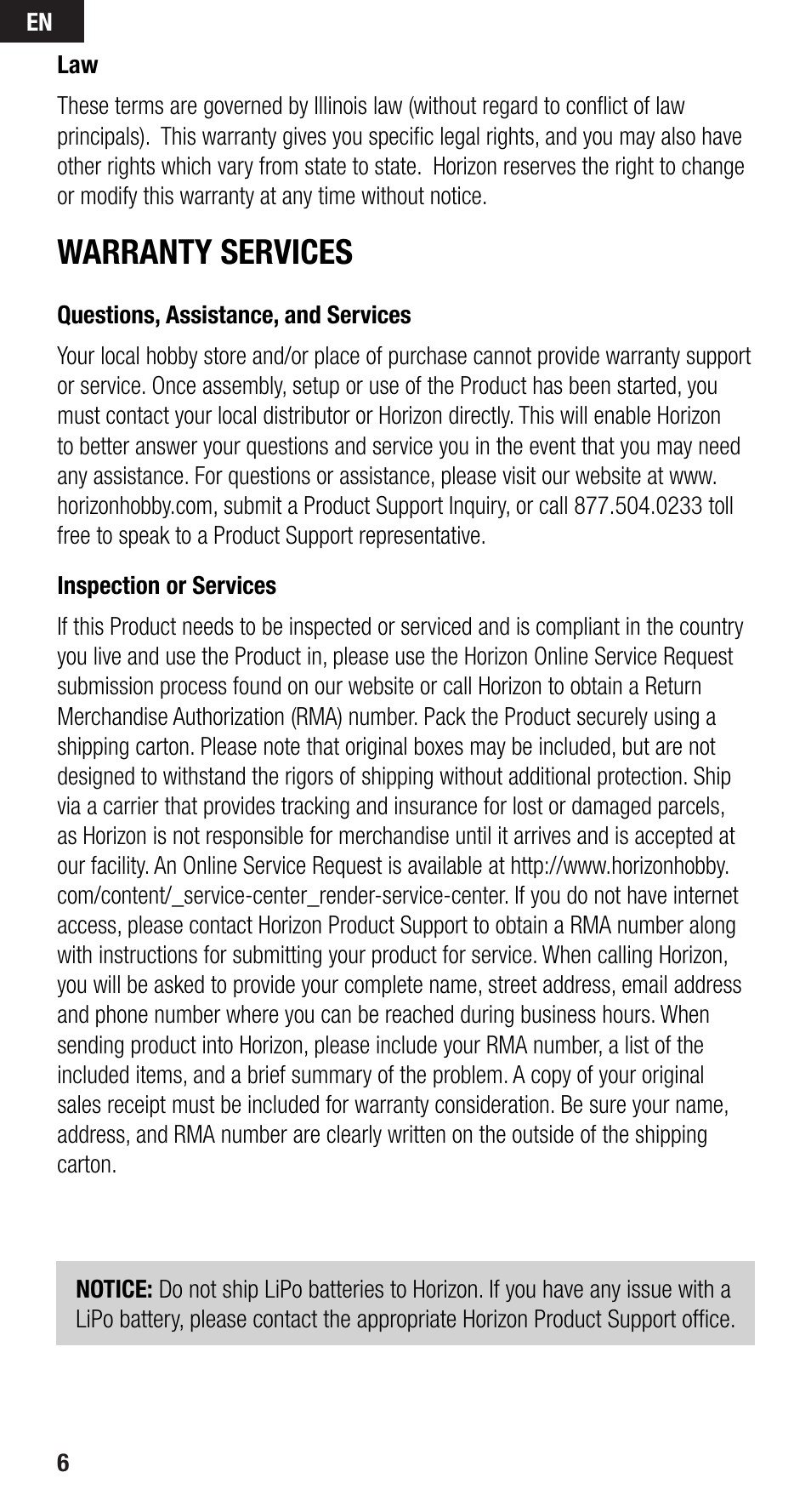 Warranty services | Spektrum SPMA9590 User Manual | Page 6 / 32