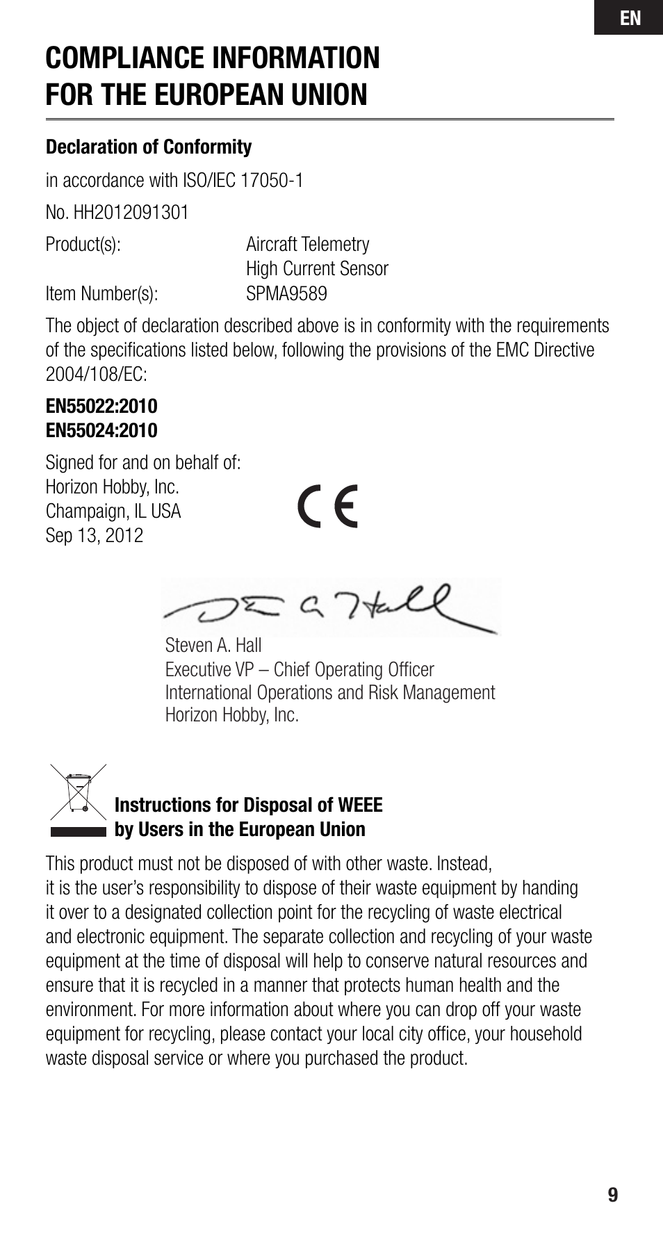 Compliance information for the european union | Spektrum SPMA9590 User Manual | Page 9 / 32