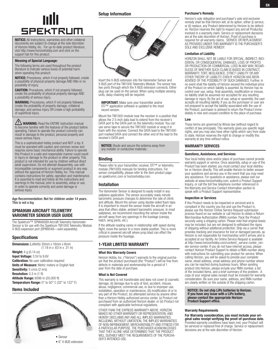 Spektrum SPMA9589 User Manual | 8 pages