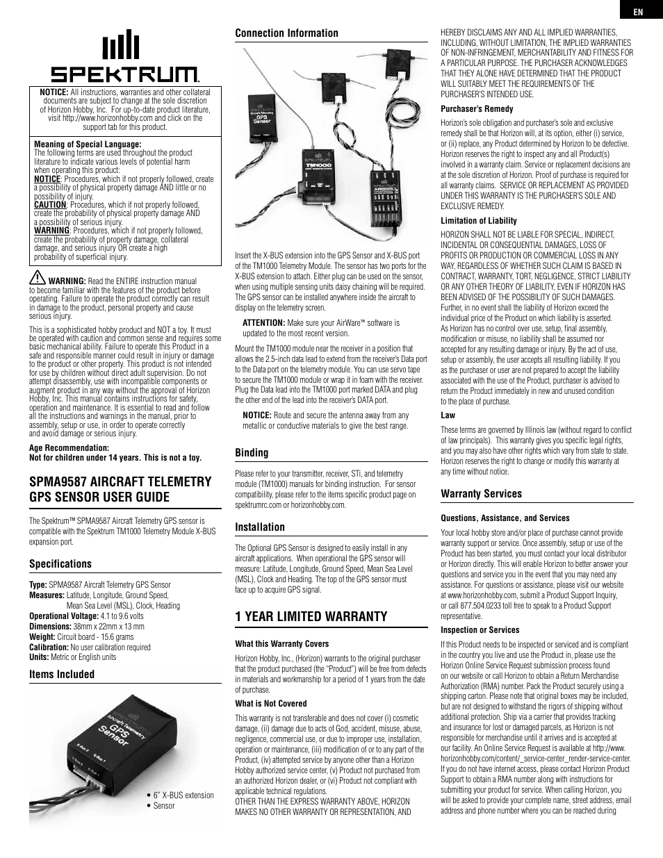 Spektrum SPMA9587 User Manual | 8 pages