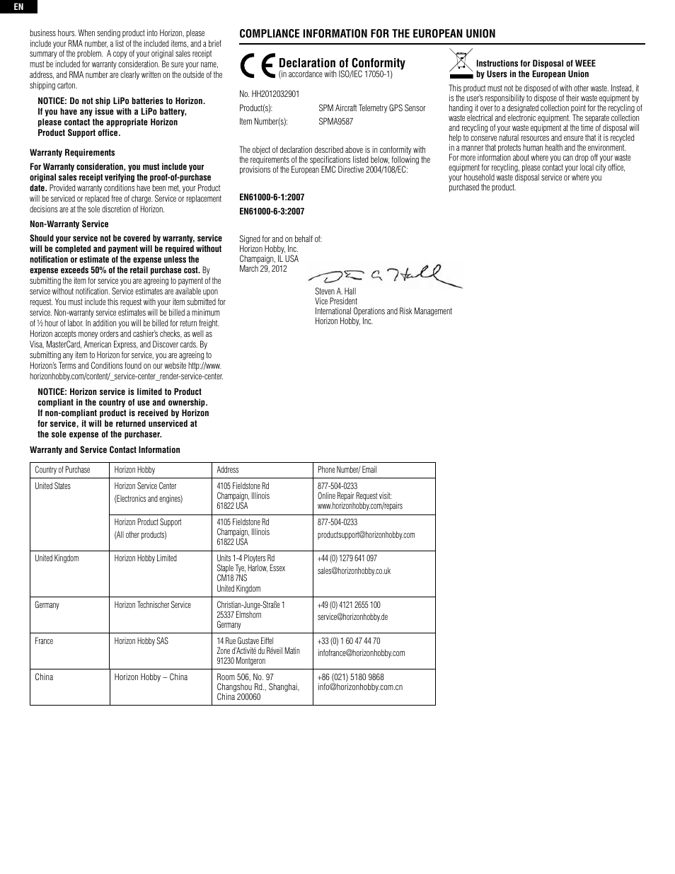 Declaration of conformity | Spektrum SPMA9587 User Manual | Page 2 / 8