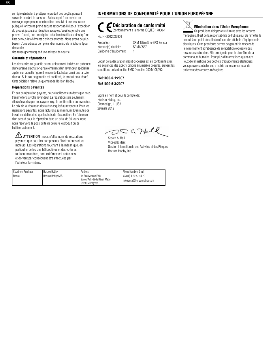 Déclaration de conformité | Spektrum SPMA9587 User Manual | Page 6 / 8