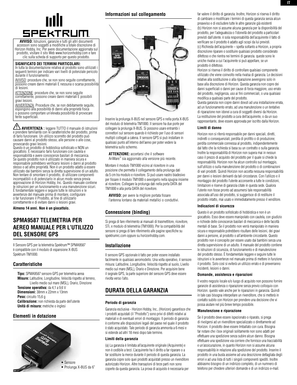 Durata della garanzia | Spektrum SPMA9587 User Manual | Page 7 / 8