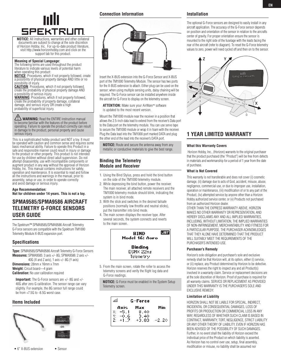 Spektrum SPMA9585 User Manual | 8 pages