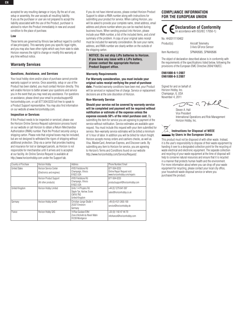 Declaration of conformity | Spektrum SPMA9585 User Manual | Page 2 / 8