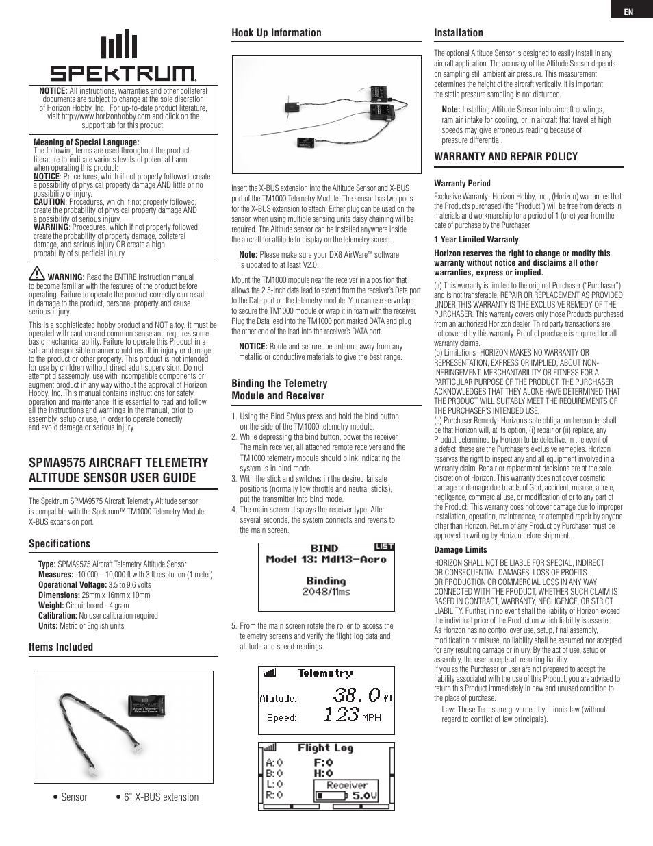 Spektrum SPMA9575 User Manual | 8 pages