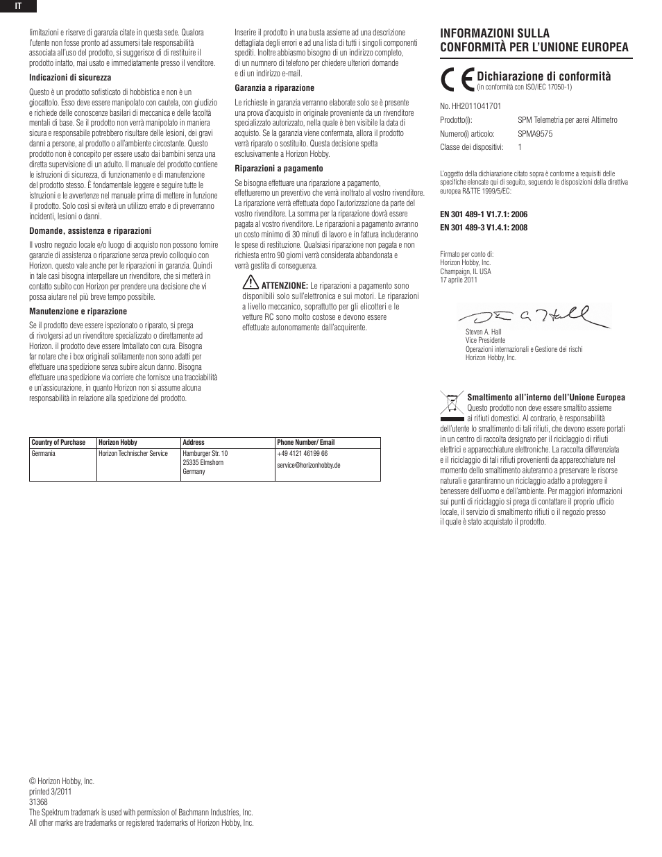 Spektrum SPMA9575 User Manual | Page 8 / 8