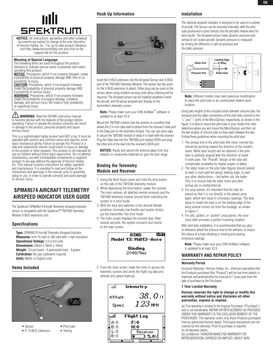 Spektrum SPMA9574 User Manual | 8 pages