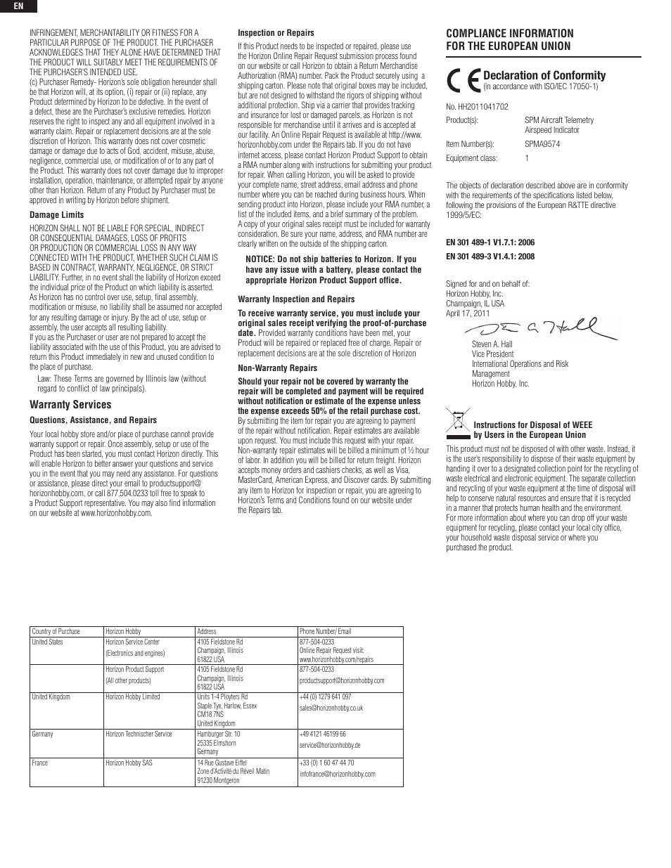 Declaration of conformity | Spektrum SPMA9574 User Manual | Page 2 / 8