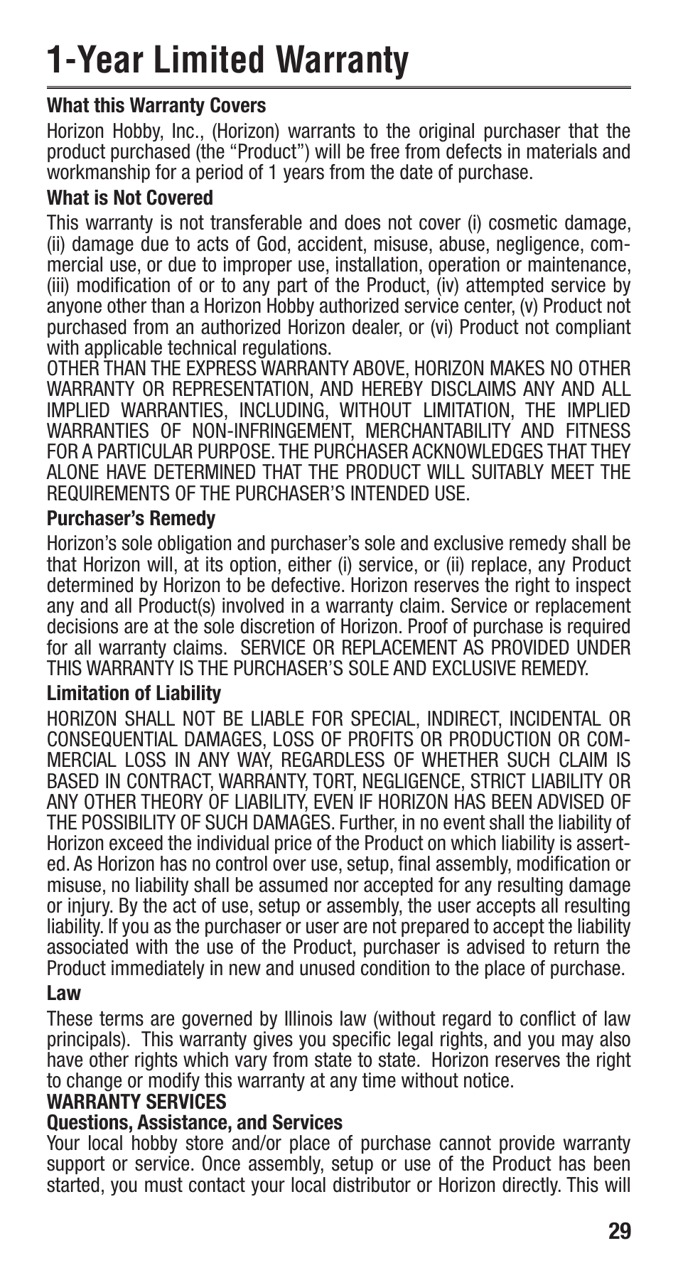 Year limited warranty | Spektrum SPMA3010 User Manual | Page 29 / 39