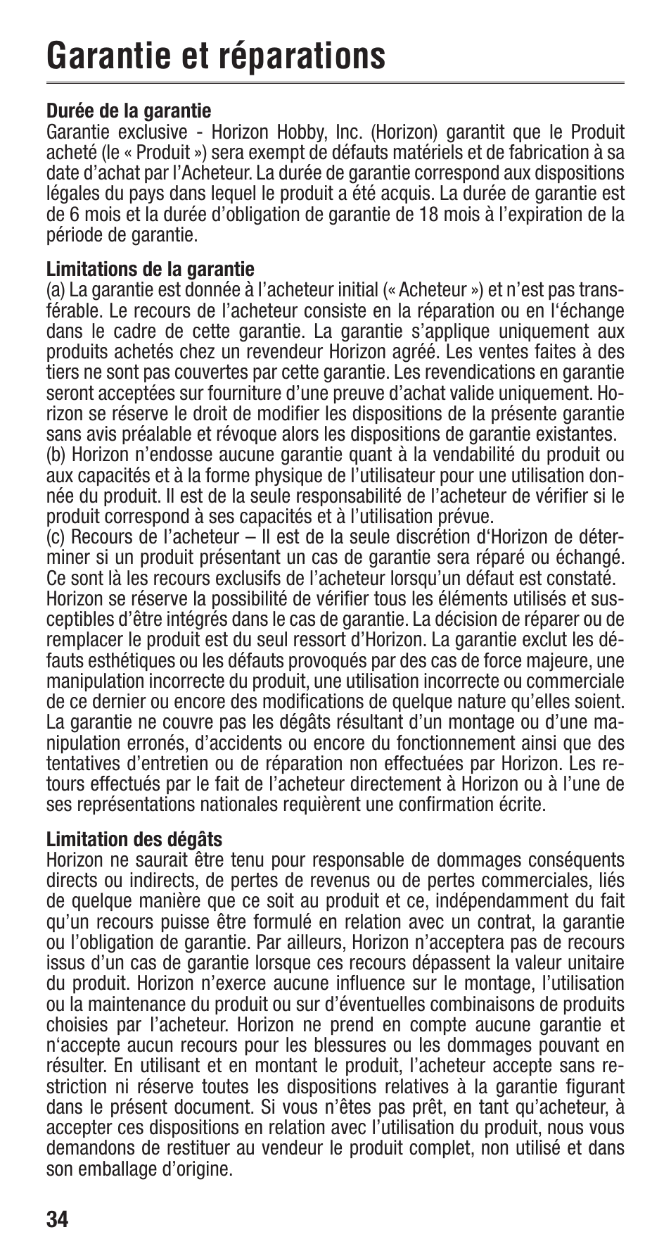 Garantie et réparations | Spektrum SPMA3010 User Manual | Page 34 / 39