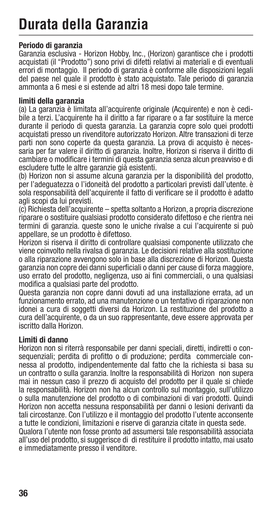 Durata della garanzia | Spektrum SPMA3010 User Manual | Page 36 / 39