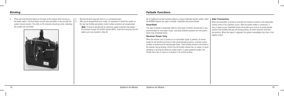 Binding failsafe functions | Spektrum SPMMSJR720 User Manual | Page 10 / 17