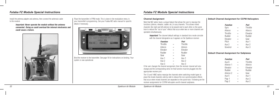 Futaba fz module special instructions | Spektrum SPMMSJR720 User Manual | Page 12 / 17