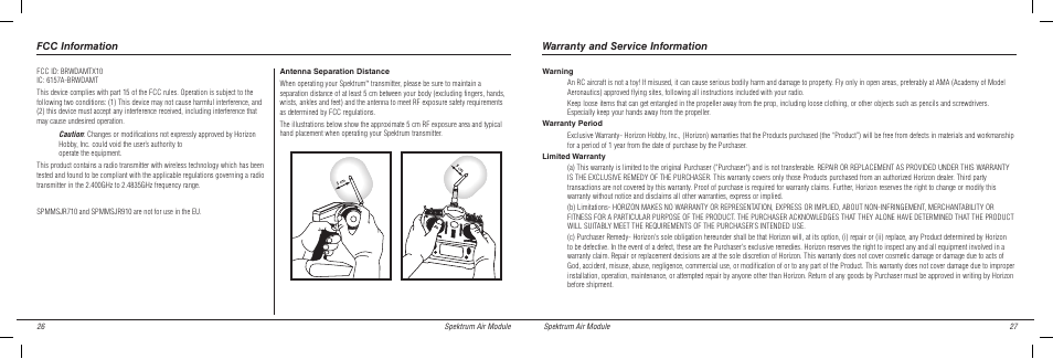 Fcc information warranty and service information | Spektrum SPMMSJR720 User Manual | Page 14 / 17