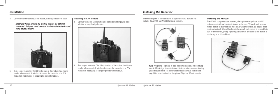 Installing the receiver, Installation | Spektrum SPMMSJR720 User Manual | Page 6 / 17