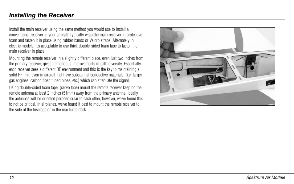 Installing the receiver | Spektrum SPMMSJR9 User Manual | Page 12 / 32
