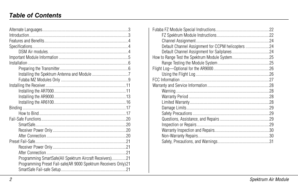 Spektrum SPMMSJR9 User Manual | Page 2 / 32