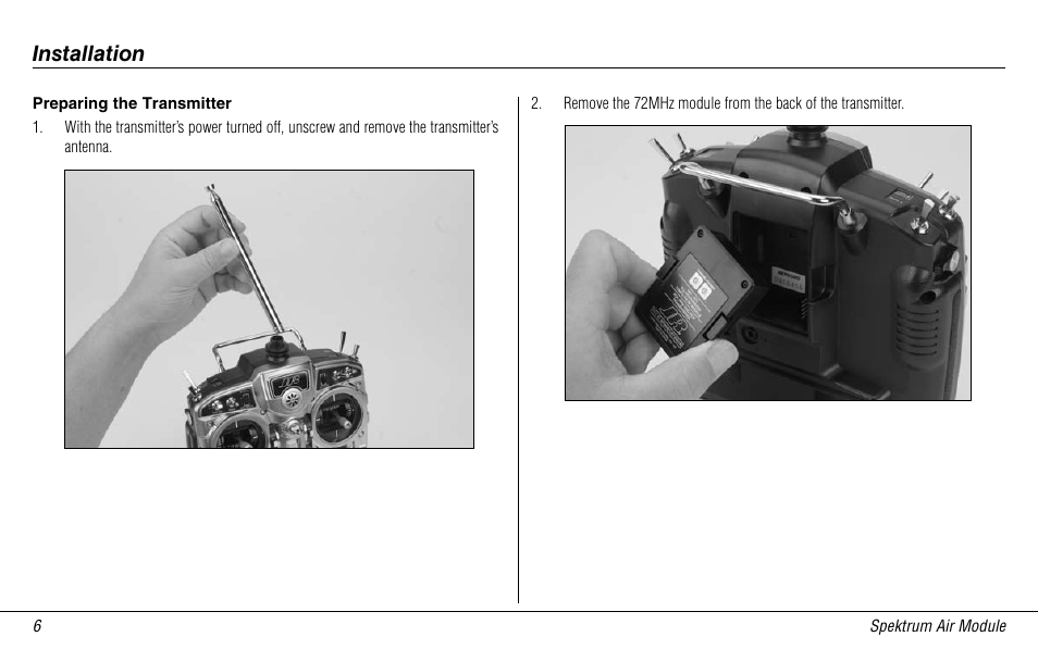 Installation, Preparing the transmitter | Spektrum SPMMSJR9 User Manual | Page 6 / 32