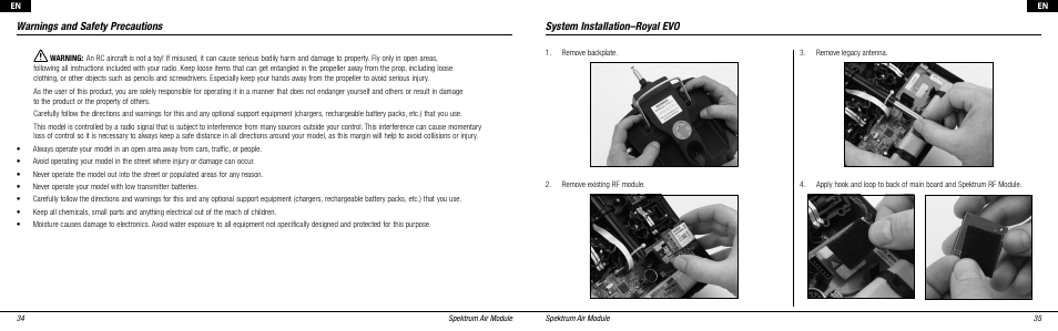 Warnings and safety precautions, System installation–royal evo | Spektrum SPMMS3132 User Manual | Page 5 / 16