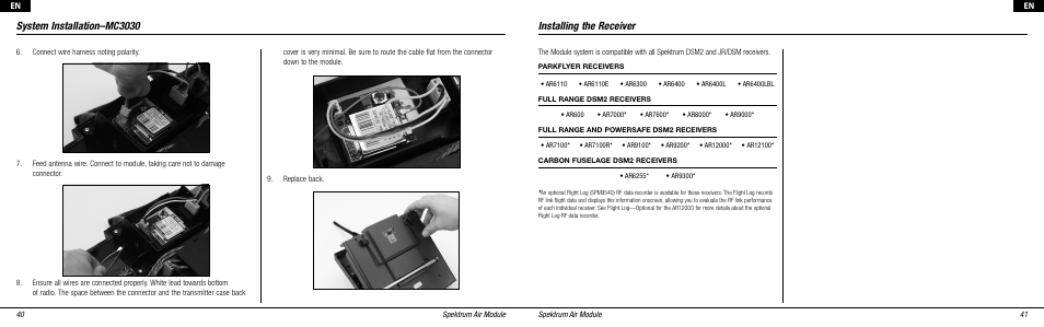 System installation–mc3030, Installing the receiver | Spektrum SPMMS3132 User Manual | Page 8 / 16