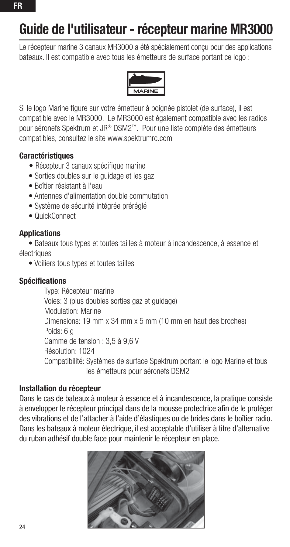 Guide de l'utilisateur - récepteur marine mr3000 | Spektrum SPMMR3000 User Manual | Page 24 / 44