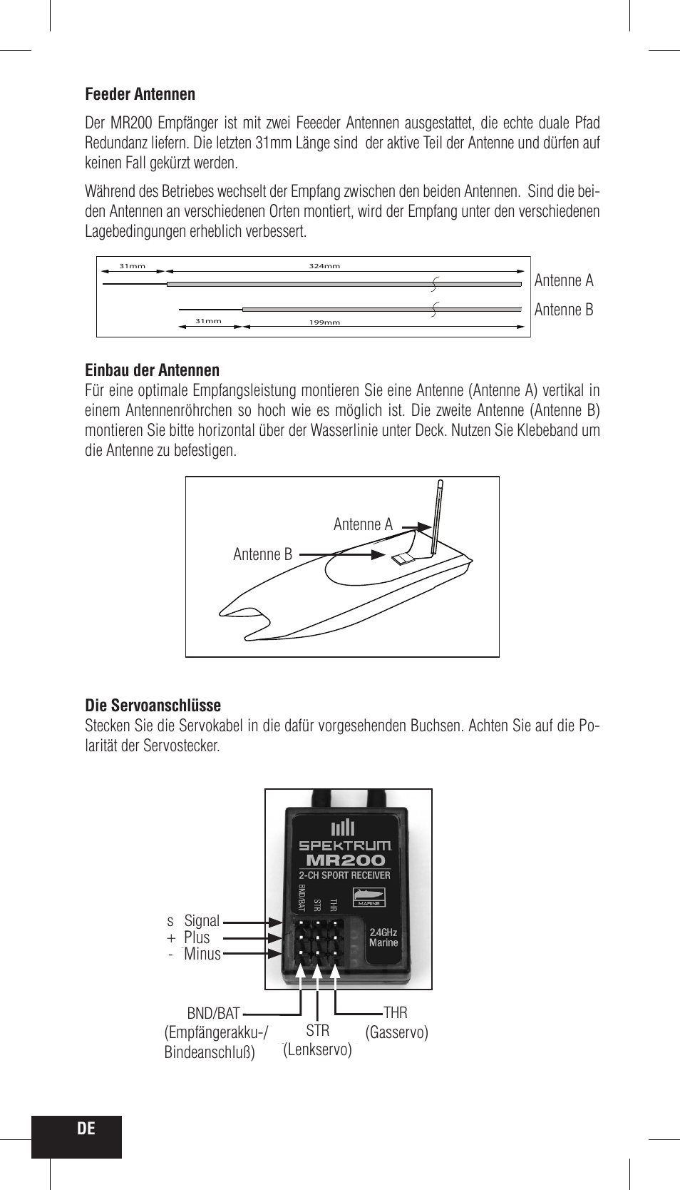 Mr200 marine receiver user guide, Mr200 marine empfänger bedienungsanleitung | Spektrum SPMMR200 User Manual | Page 14 / 48